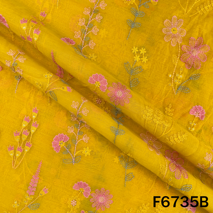 Thread Sequins Embroidered Mul Chanderi Fabric - F6735