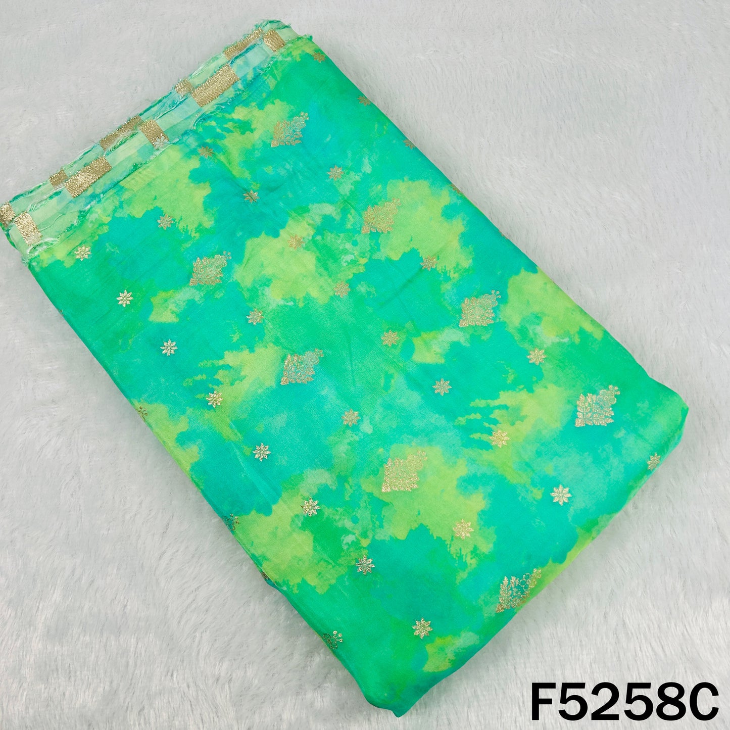 Zari Work Tie Dye Print Dola Silk Fabric - F5258