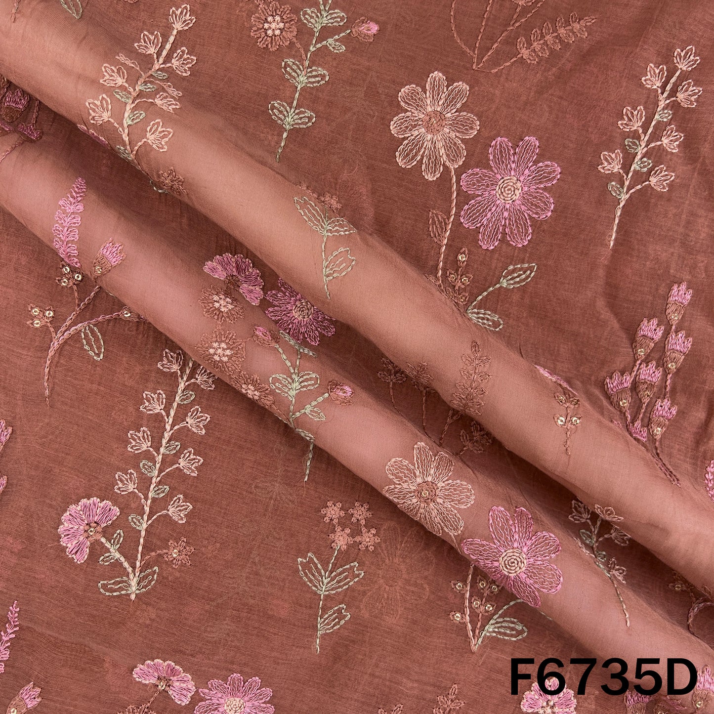 Thread Sequins Embroidered Mul Chanderi Fabric - F6735