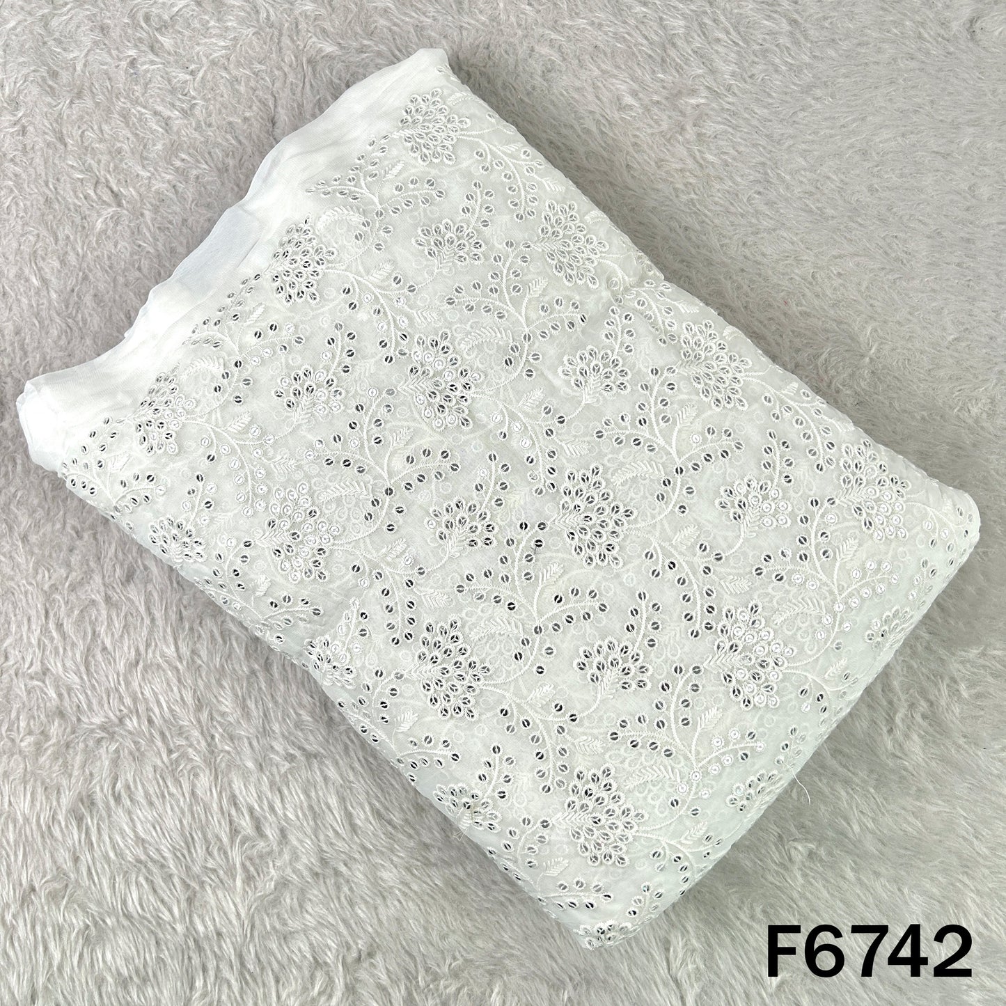 Dyeable Thread Sequins Embroidered Georgette Fabric - F6742