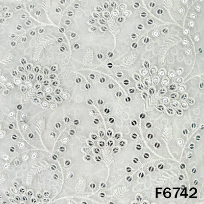 Dyeable Thread Sequins Embroidered Georgette Fabric - F6742