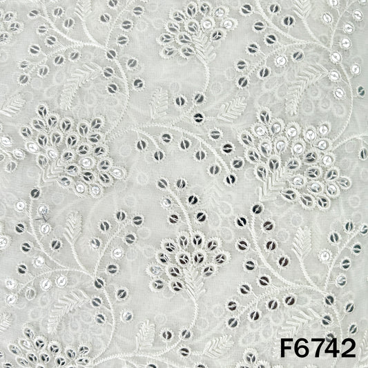 Dyeable Thread Sequins Embroidered Georgette Fabric - F6742