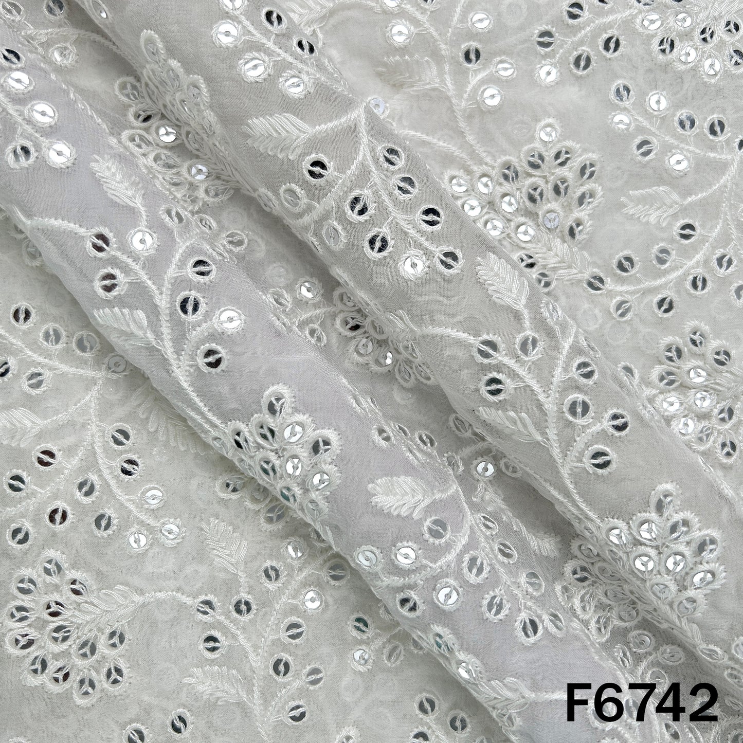 Dyeable Thread Sequins Embroidered Georgette Fabric - F6742