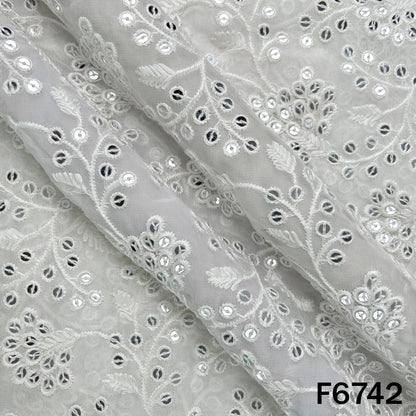 Dyeable Thread Sequins Embroidered Georgette Fabric - F6742