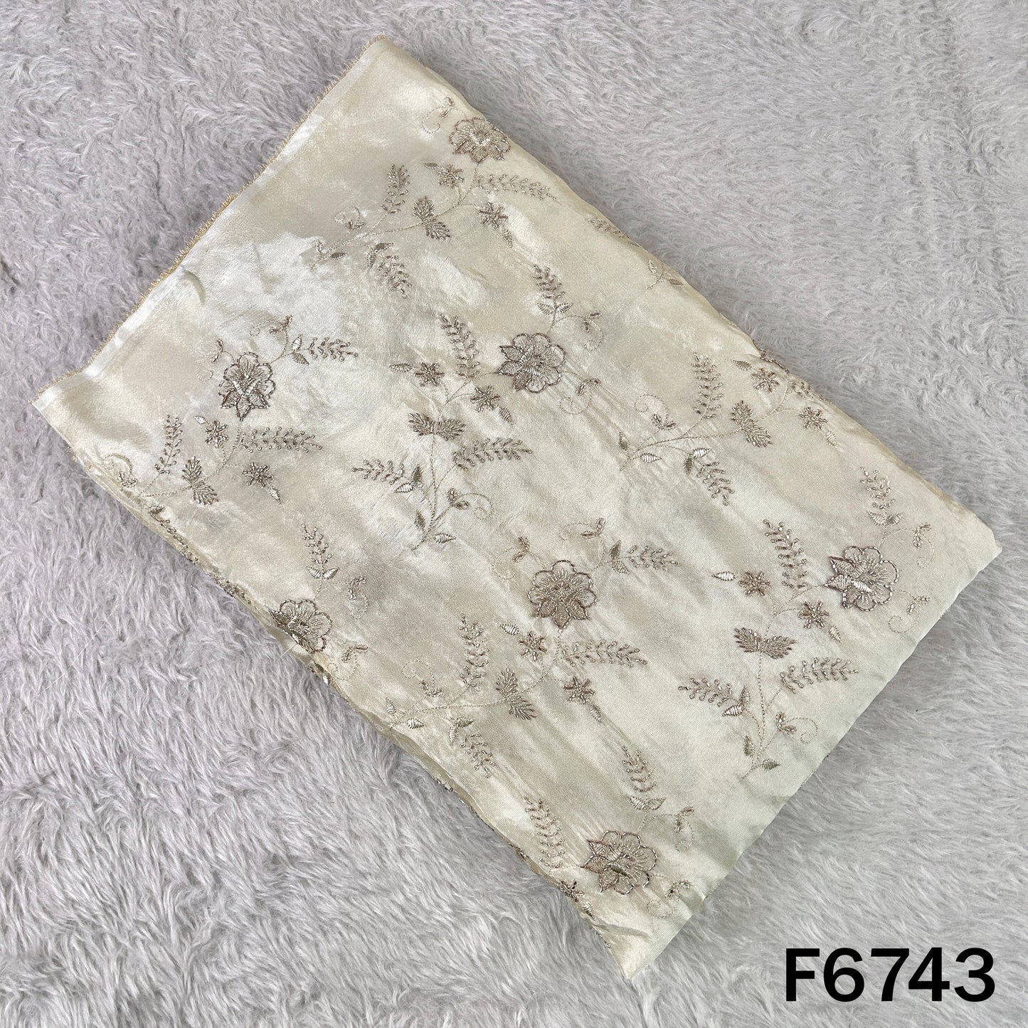 Dyeable Cut Dana Zari Sequins Embroidered Shimmer Tissue Fabric - F6743
