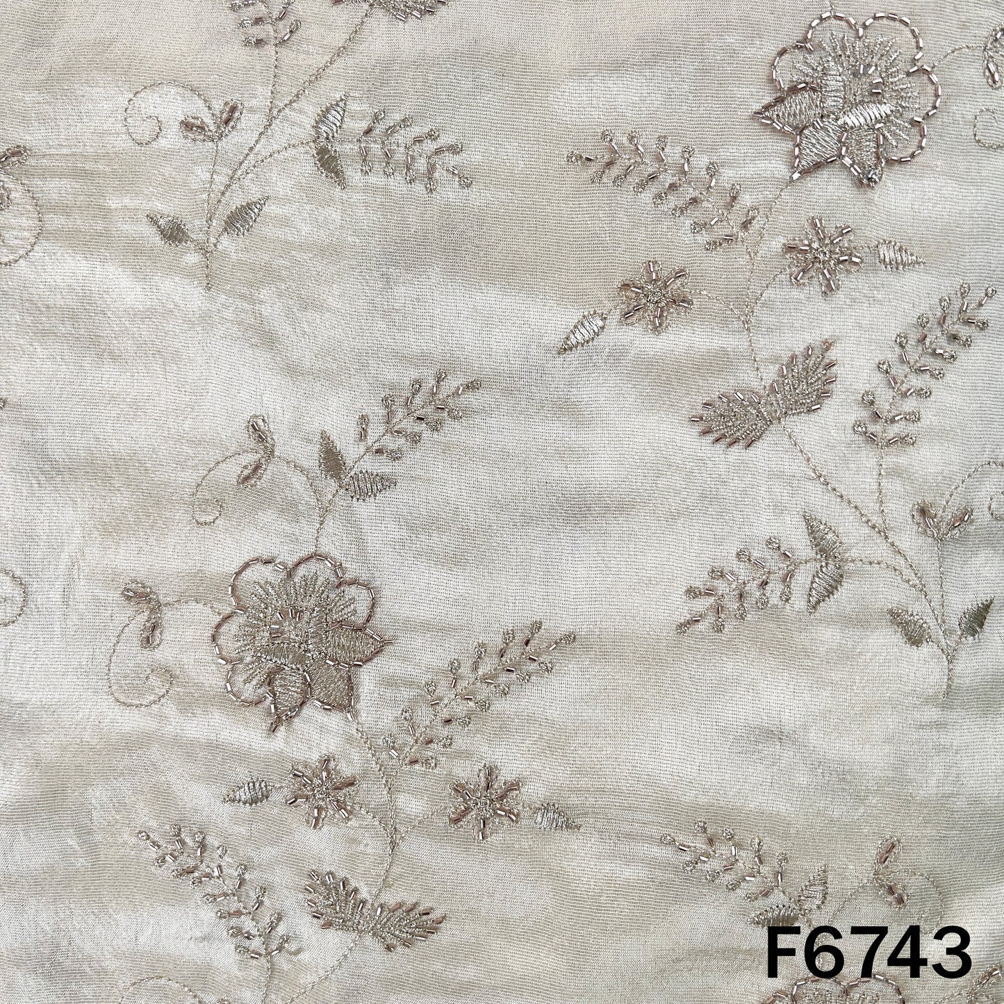 Dyeable Cut Dana Zari Sequins Embroidered Shimmer Tissue Fabric - F6743
