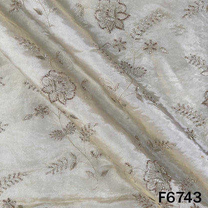 Dyeable Cut Dana Zari Sequins Embroidered Shimmer Tissue Fabric - F6743
