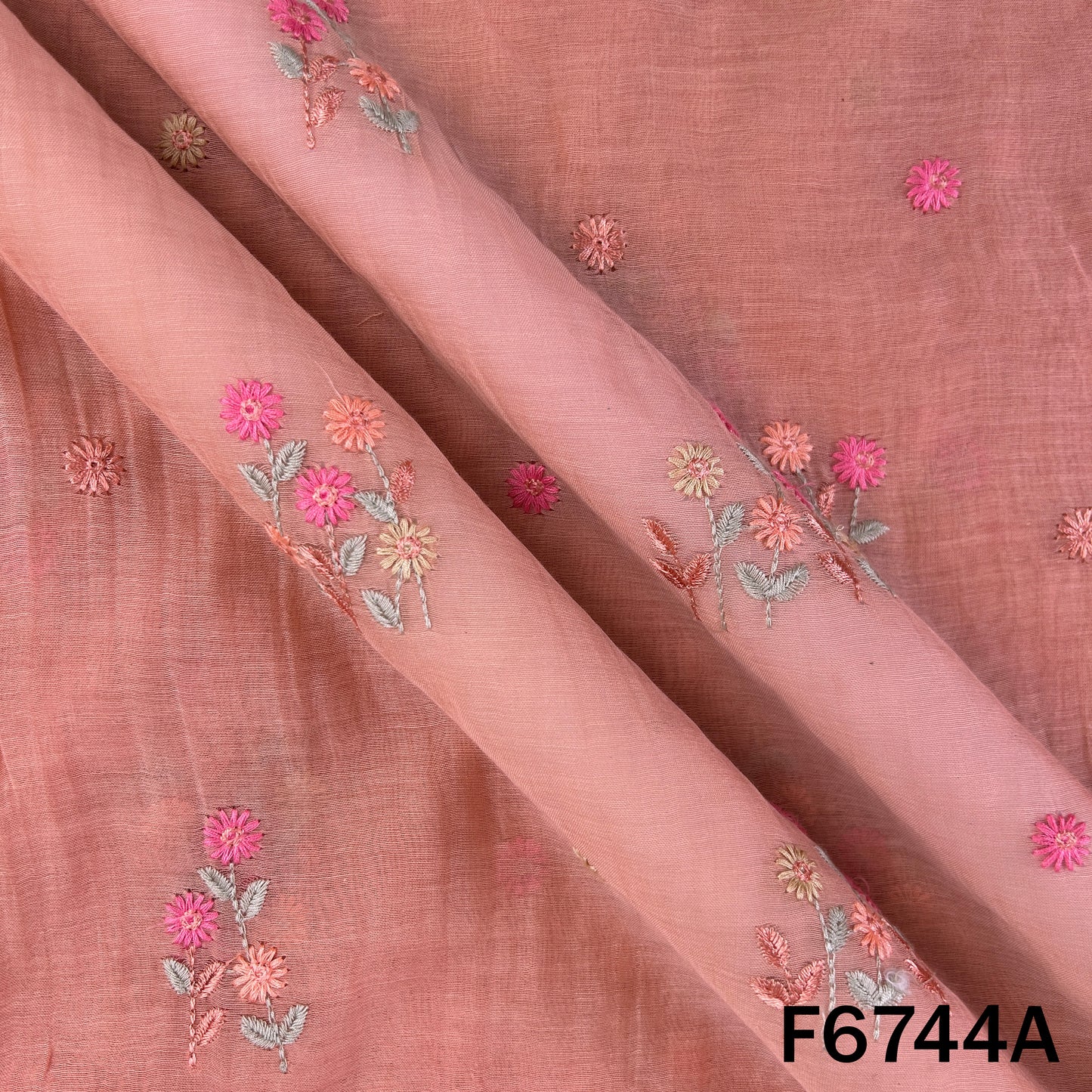 Thread Embroidered Mul Chanderi Fabric - F6744