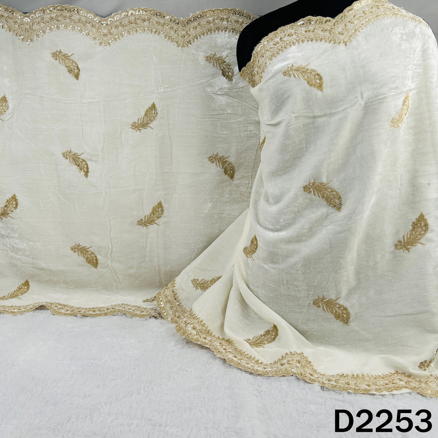 Dyeable Zari Sequins Embroidered Velvet Dupatta - D2253