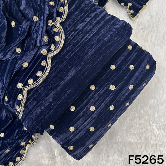 Zari Sequins Embroidered Wrinkled Velvet Fabric - F5265