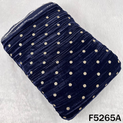 Zari Sequins Embroidered Wrinkled Velvet Fabric - F5265