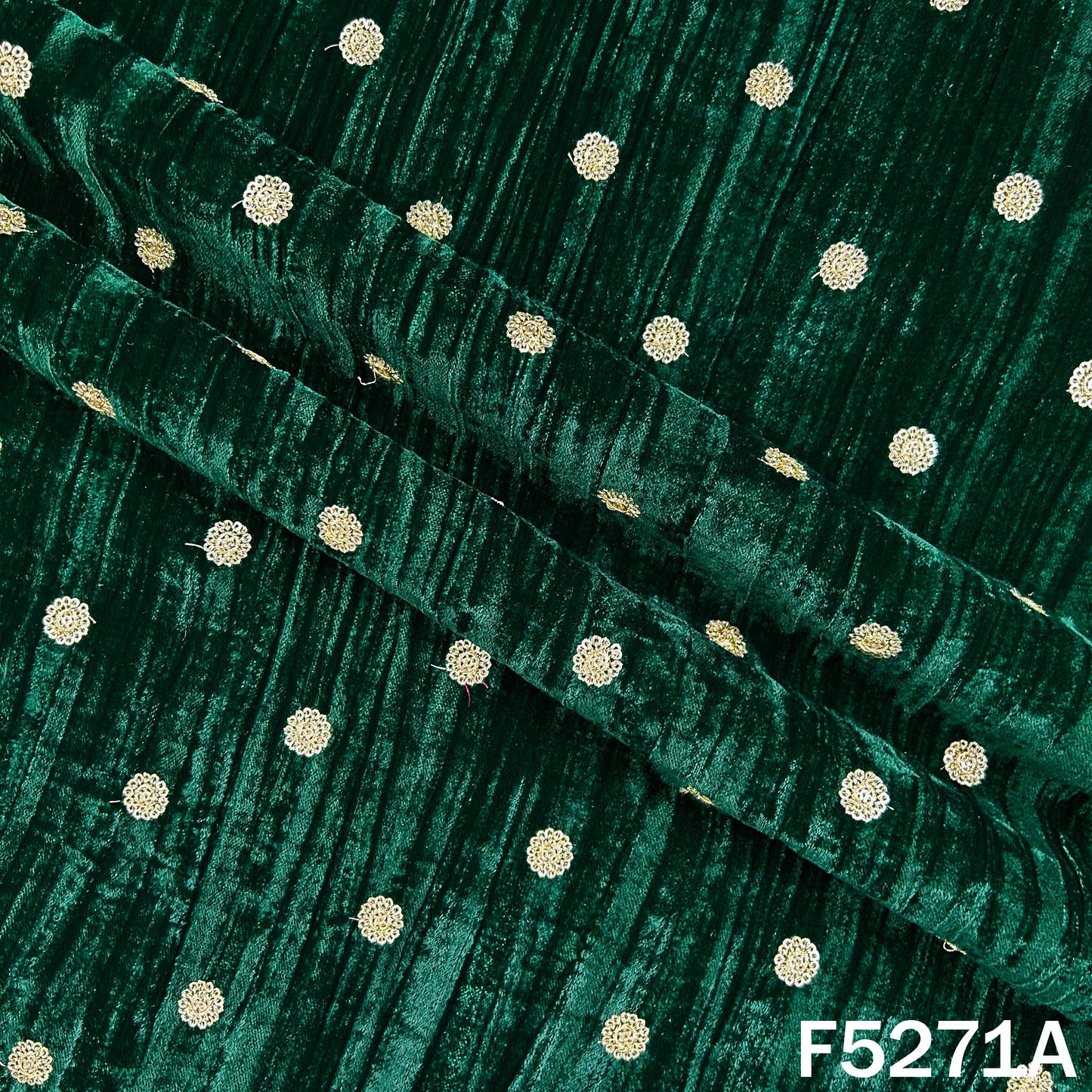Zari Sequins Embroidered Wrinkled Velvet Fabric -  F5271