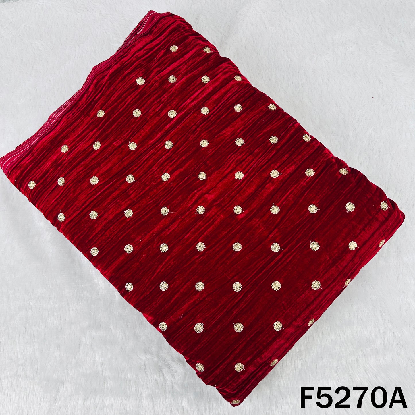 Zari Sequins Embroidered Wrinkled Velvet Fabric - F5270