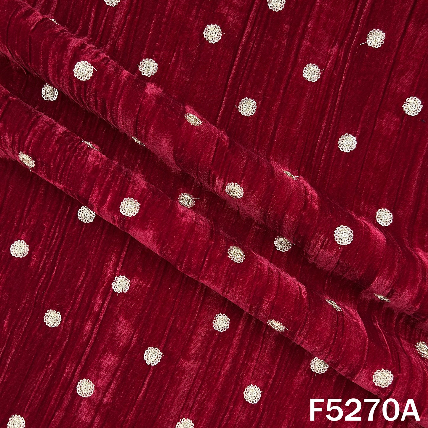 Zari Sequins Embroidered Wrinkled Velvet Fabric - F5270
