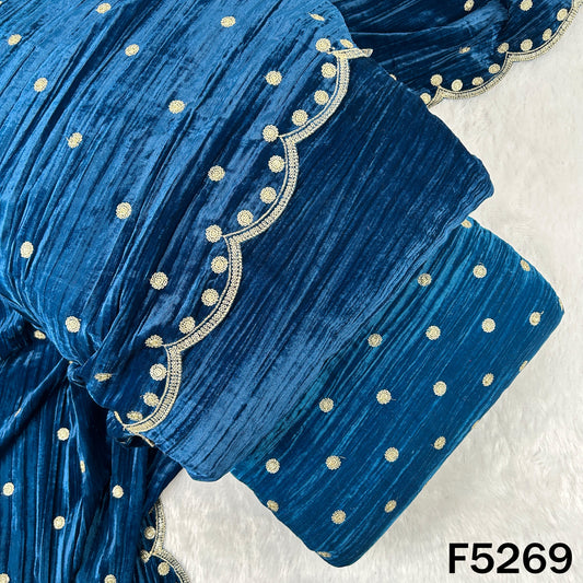 Zari Sequins Embroidered Wrinkled Velvet Fabric - F5269
