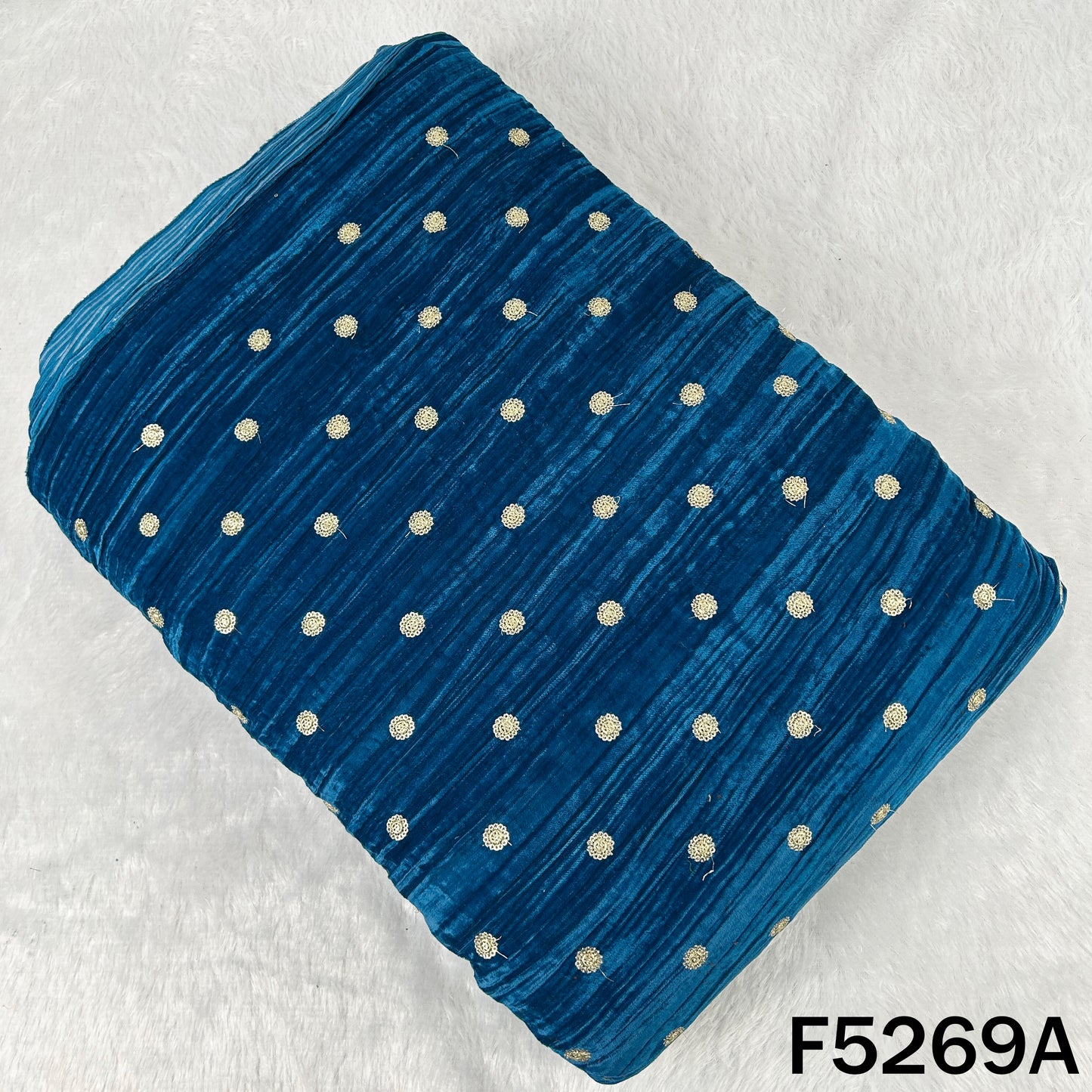 Zari Sequins Embroidered Wrinkled Velvet Fabric - F5269