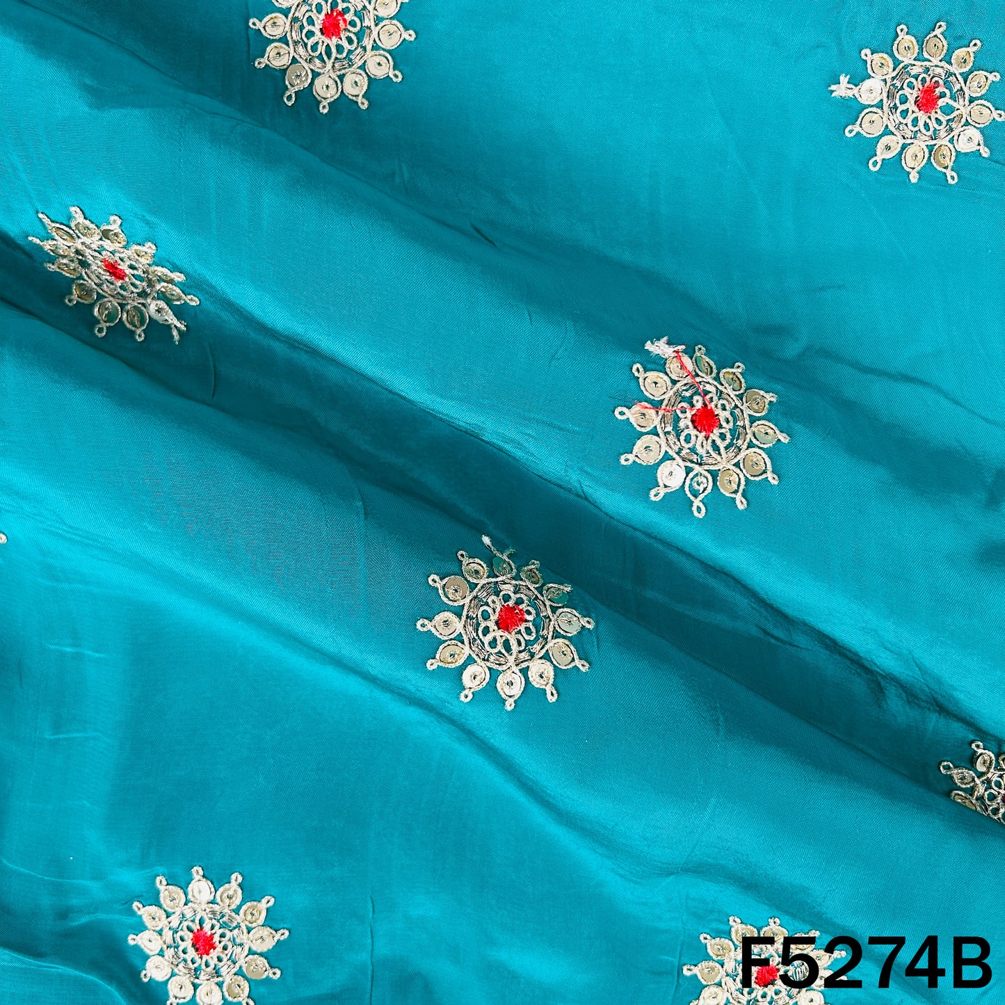 Zari Sequins Thread Work Viscose Crepe Fabric - F5274