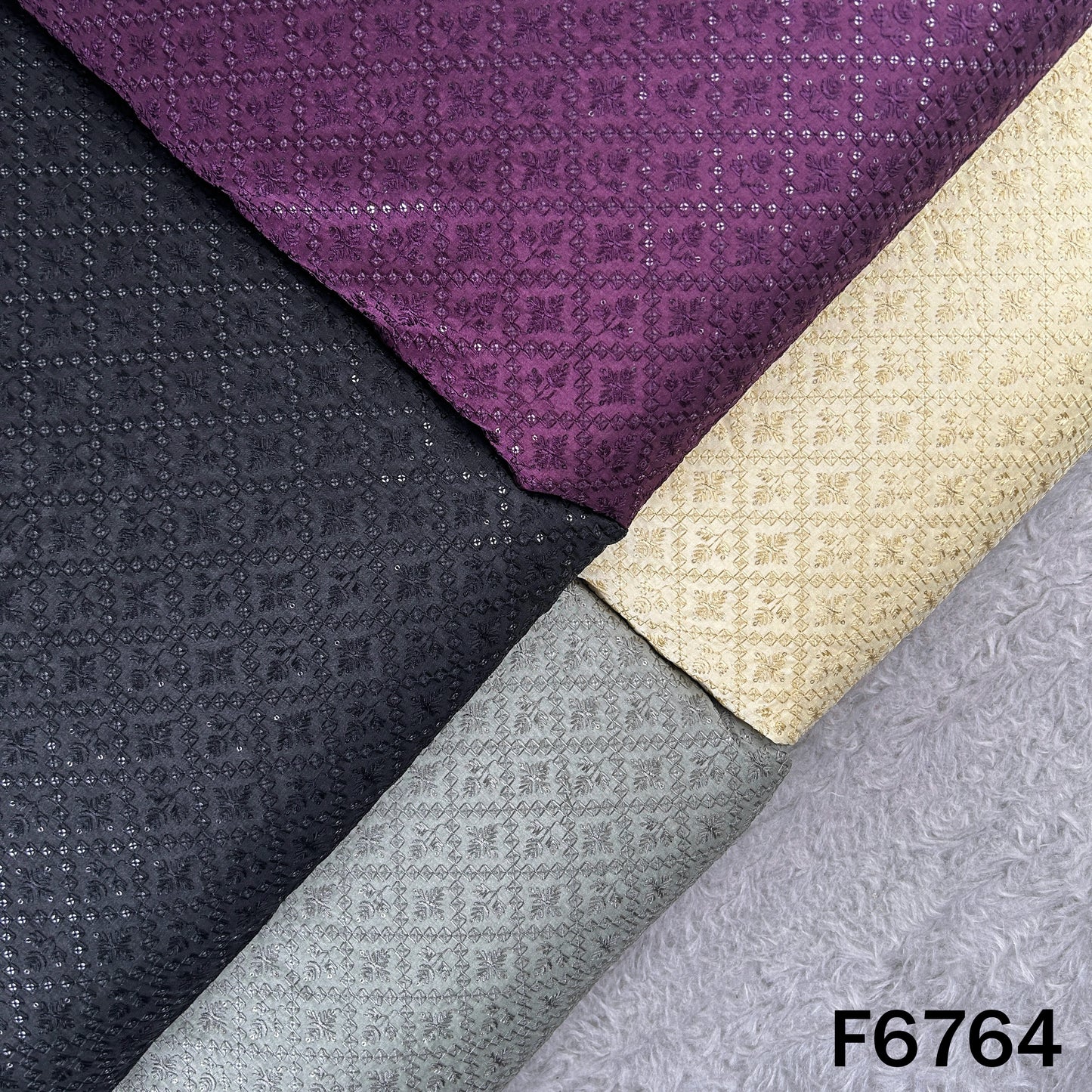 Thread Sequins Embroidered Dola Silk Fabric - F6764