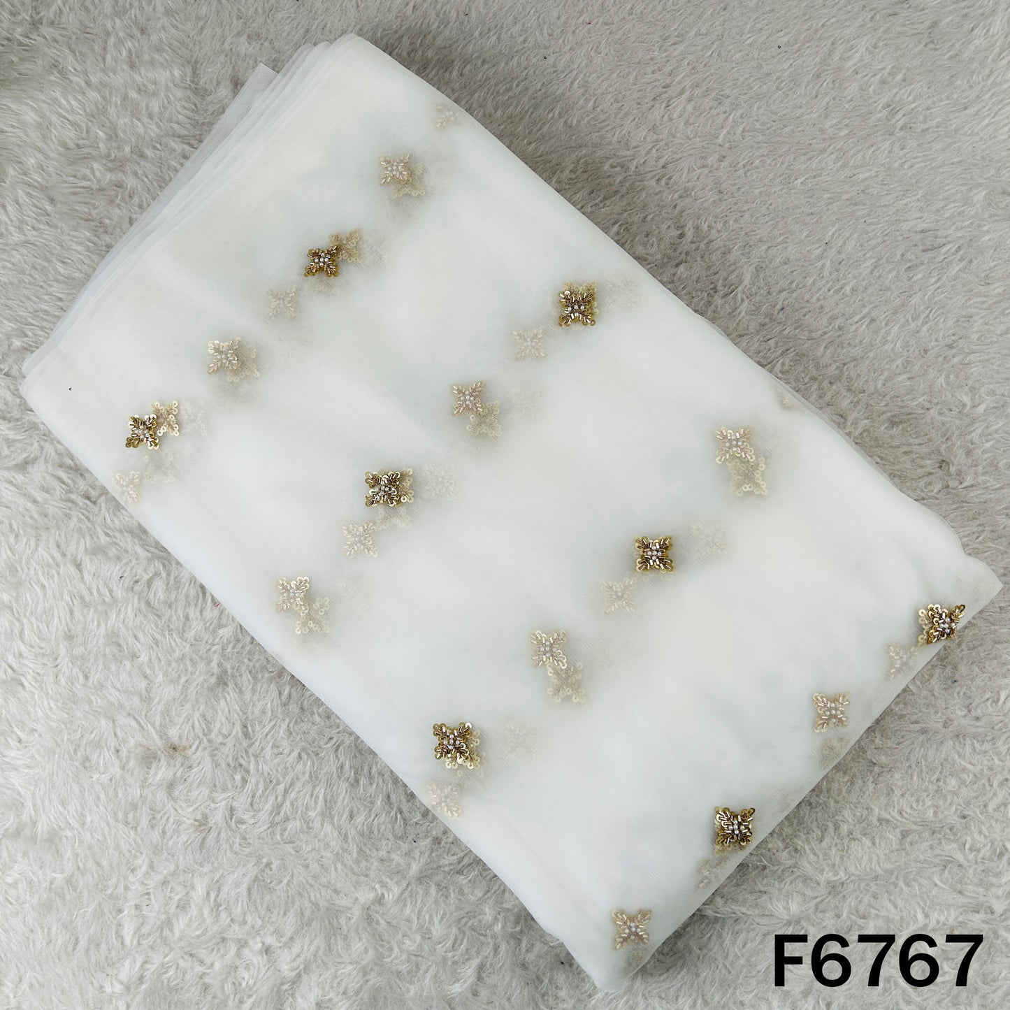Dyeable Cut Dana Sequins Moti Work Net Fabric - F6767