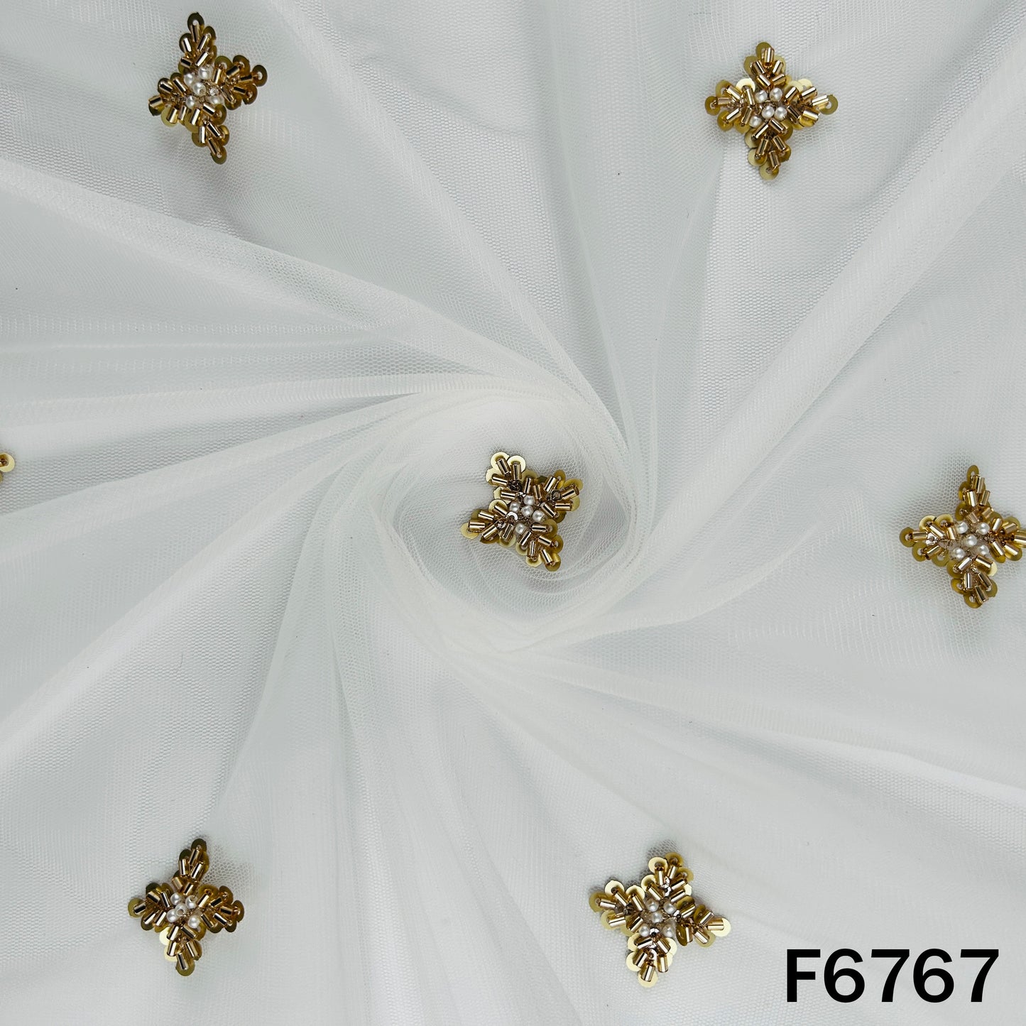 Dyeable Cut Dana Sequins Moti Work Net Fabric - F6767