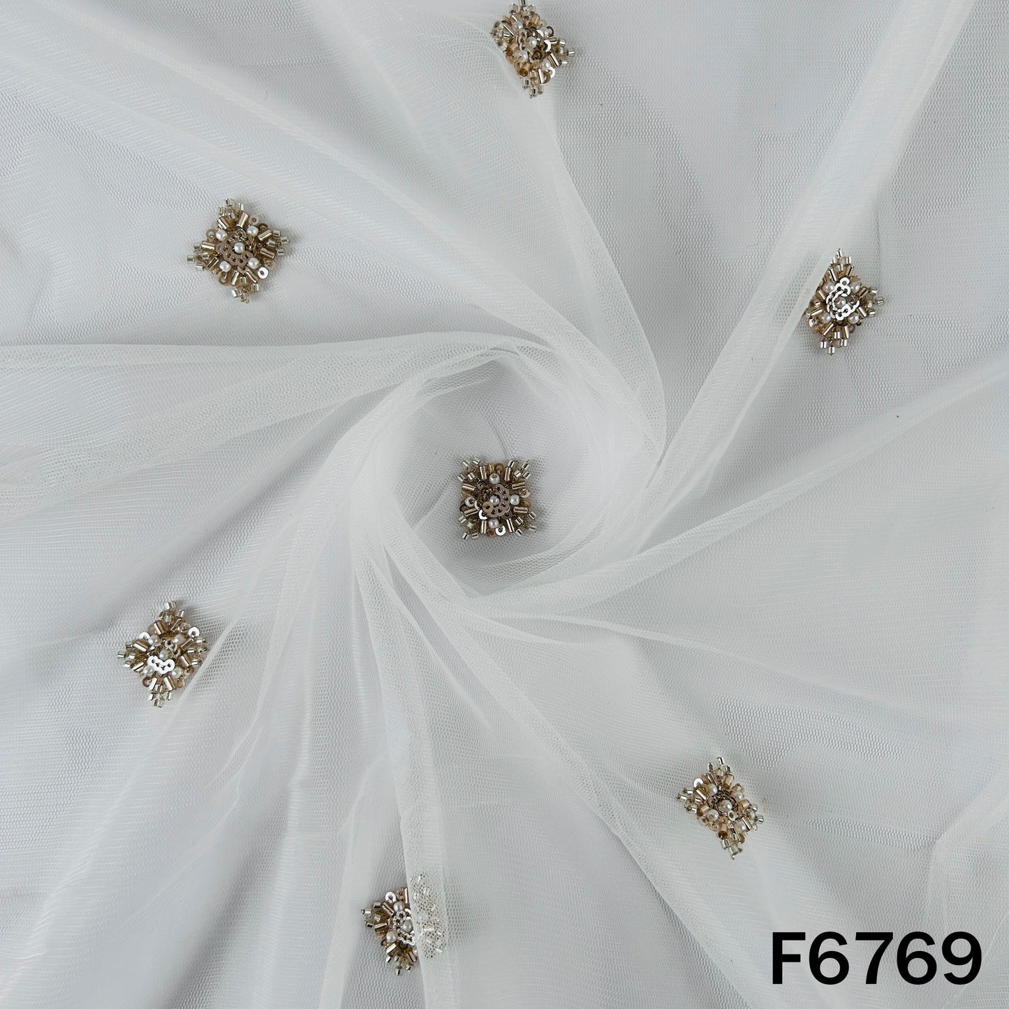Dyeable Cut Dana Sequins Moti Work Net Fabric - F6769