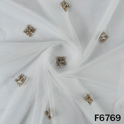 Dyeable Cut Dana Sequins Moti Work Net Fabric - F6769