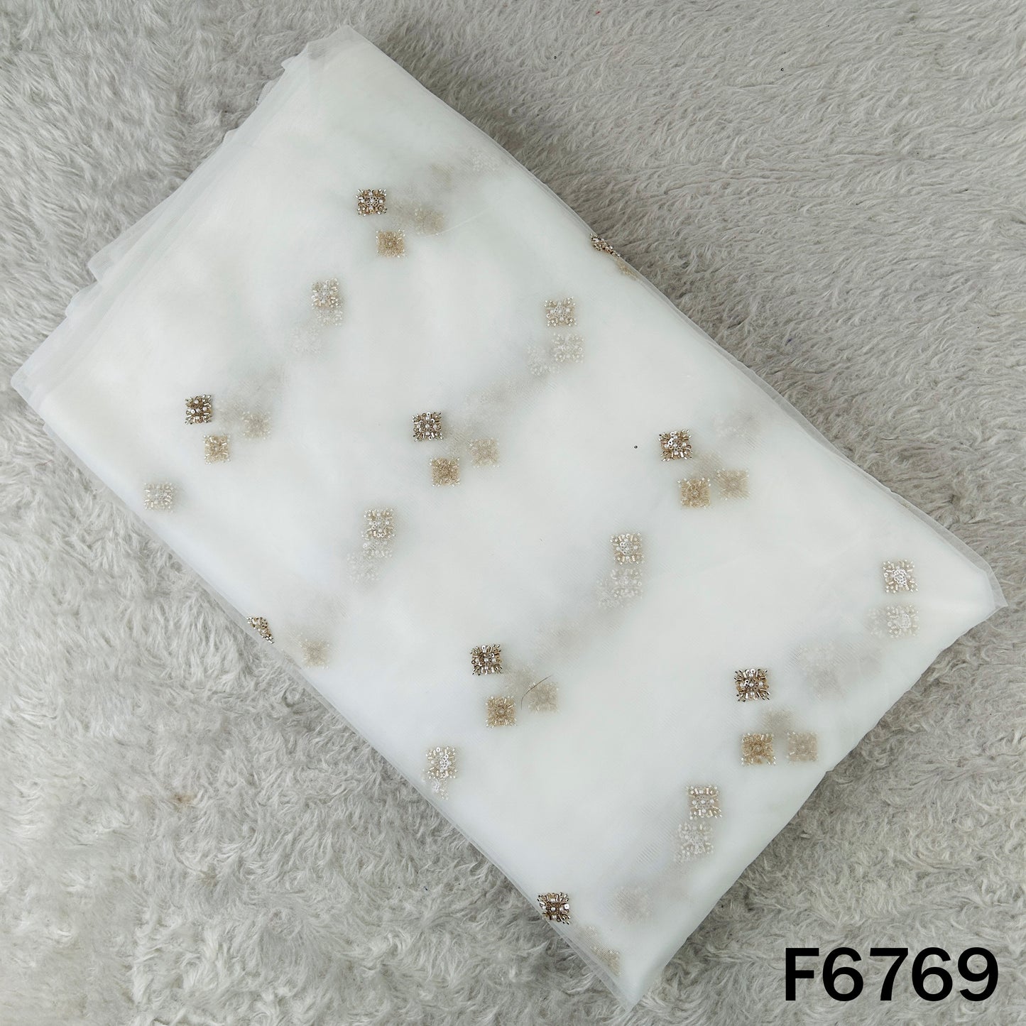 Dyeable Cut Dana Sequins Moti Work Net Fabric - F6769