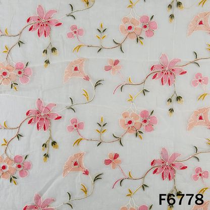 Thread Sequins Embroidered Mul Chanderi Fabric - F6778