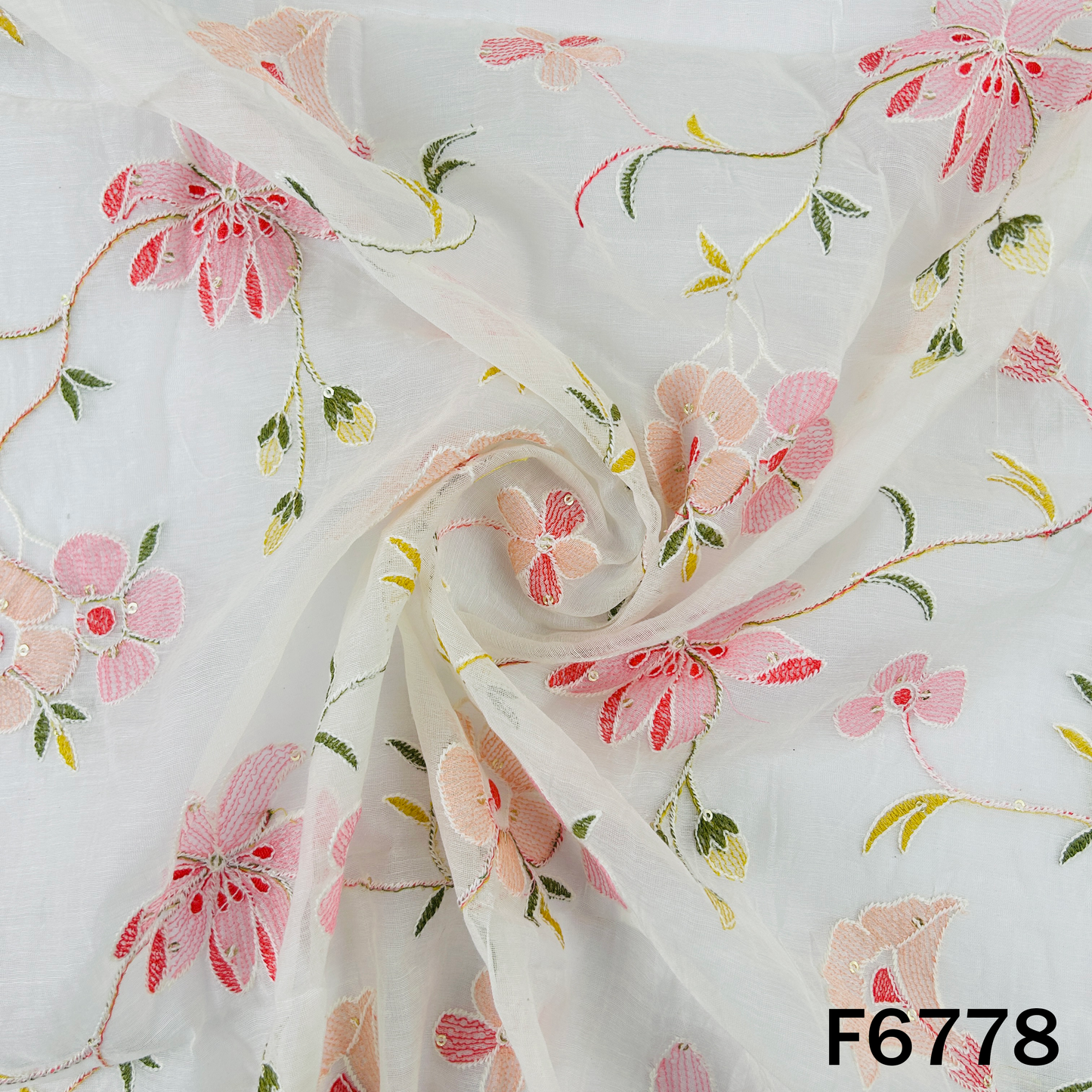 Thread Sequins Embroidered Mul Chanderi Fabric - F6778