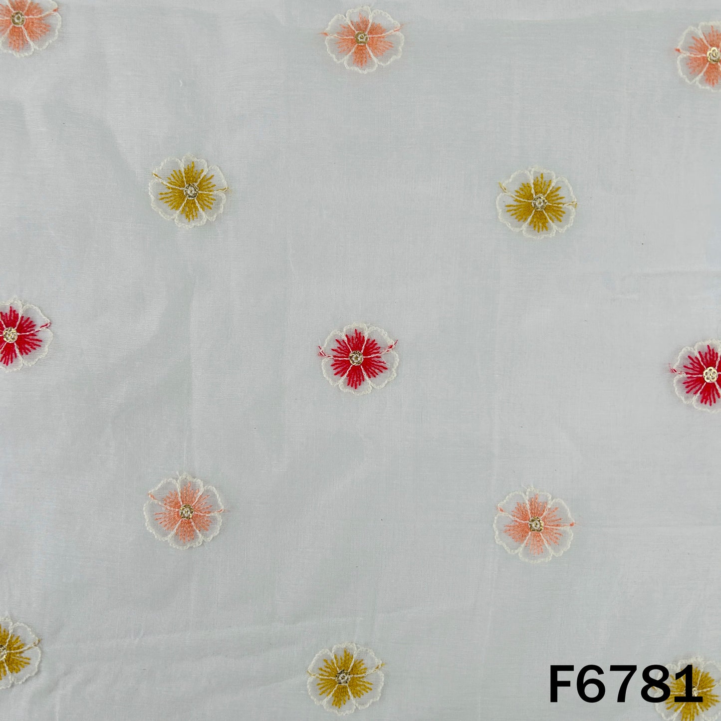 Thread Sequins Embroidered Mul Chanderi Fabric - F6781