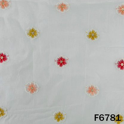 Thread Sequins Embroidered Mul Chanderi Fabric - F6781