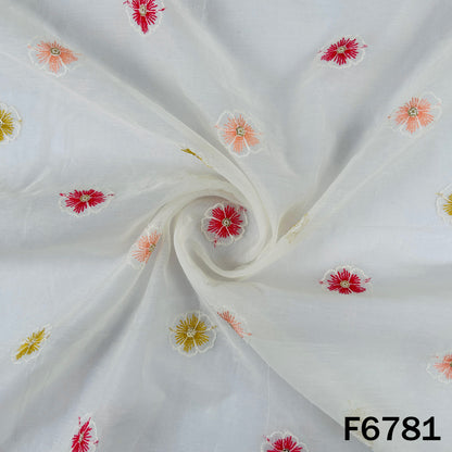 Thread Sequins Embroidered Mul Chanderi Fabric - F6781