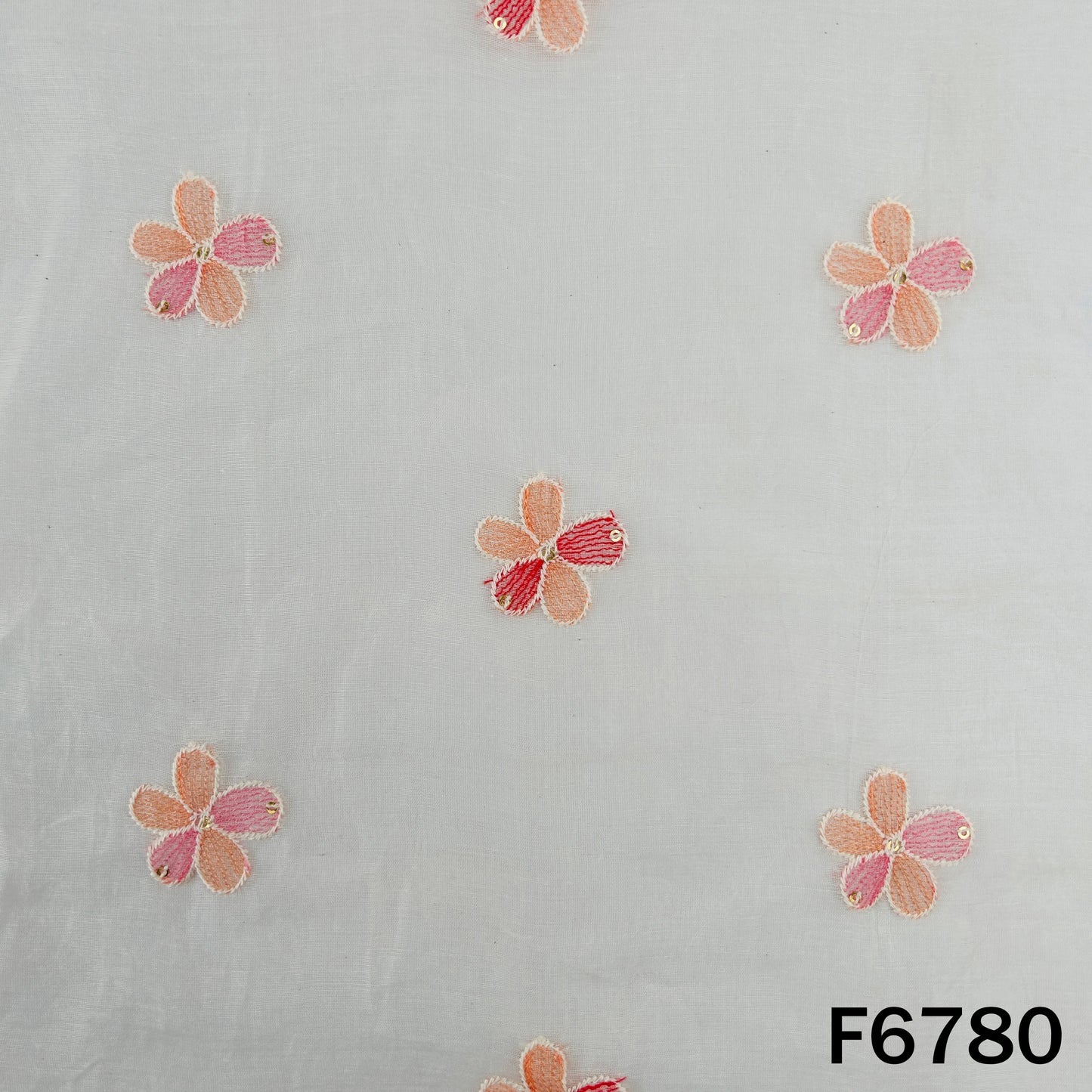 Thread Sequins Embroidered Mul Chanderi Fabric - F6780