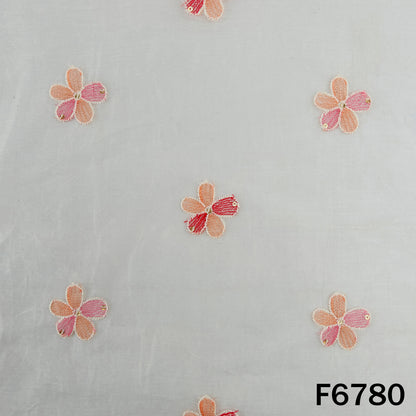 Thread Sequins Embroidered Mul Chanderi Fabric - F6780
