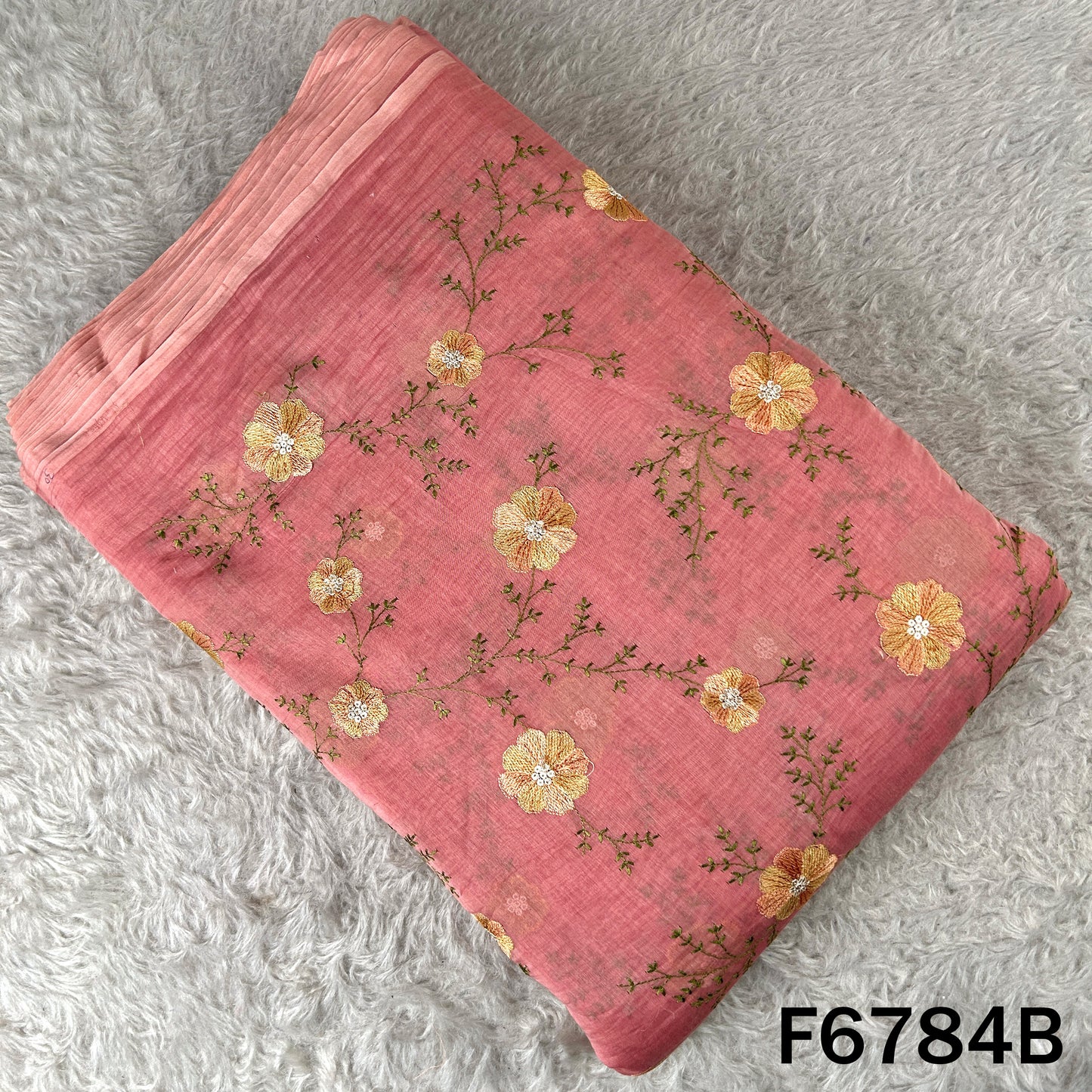 Thread Sequins Embroidered Mul Chanderi Fabric - F6784