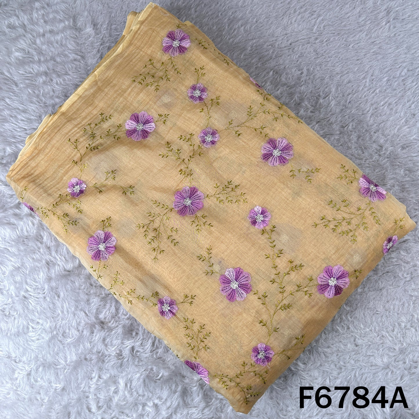 Thread Sequins Embroidered Mul Chanderi Fabric - F6784