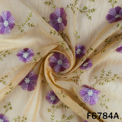 Thread Sequins Embroidered Mul Chanderi Fabric - F6784