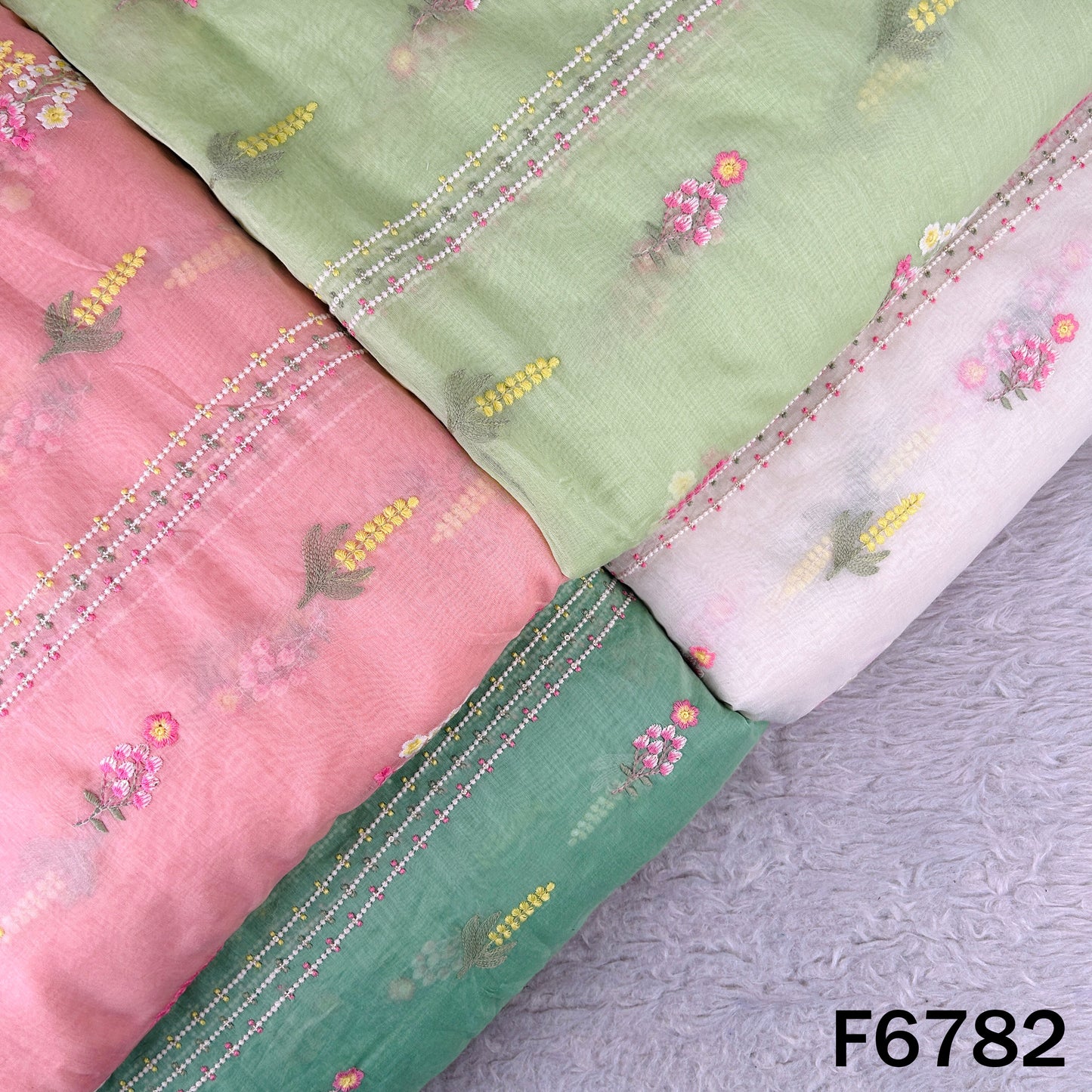 Thread Sequins Work Mul Chanderi Fabric - F6782