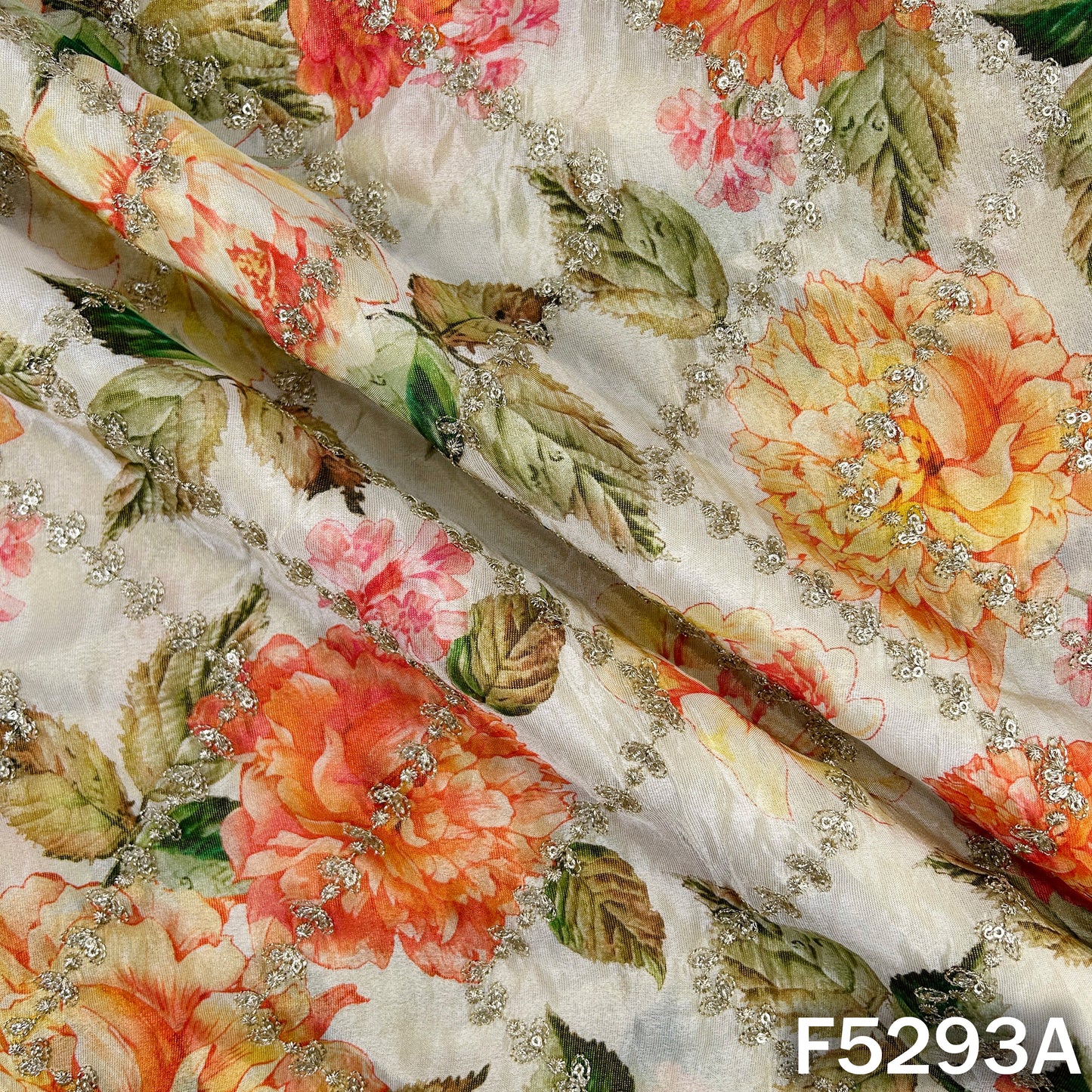 Digital Print Zari Sequins Embroidered Shimmer Tissue Fabric - F5293