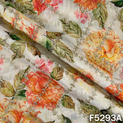 Digital Print Zari Sequins Embroidered Shimmer Tissue Fabric - F5293