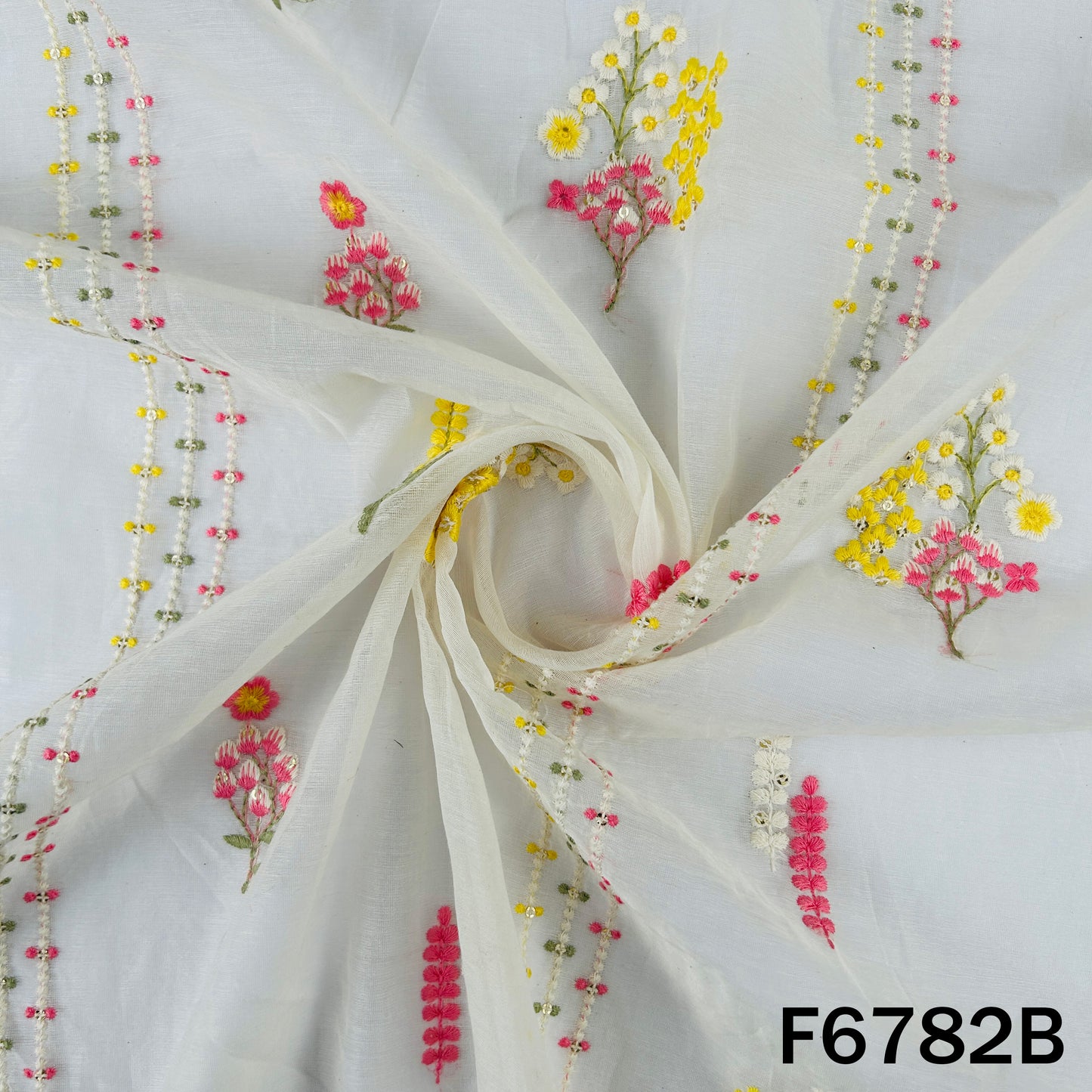 Thread Sequins Work Mul Chanderi Fabric - F6782