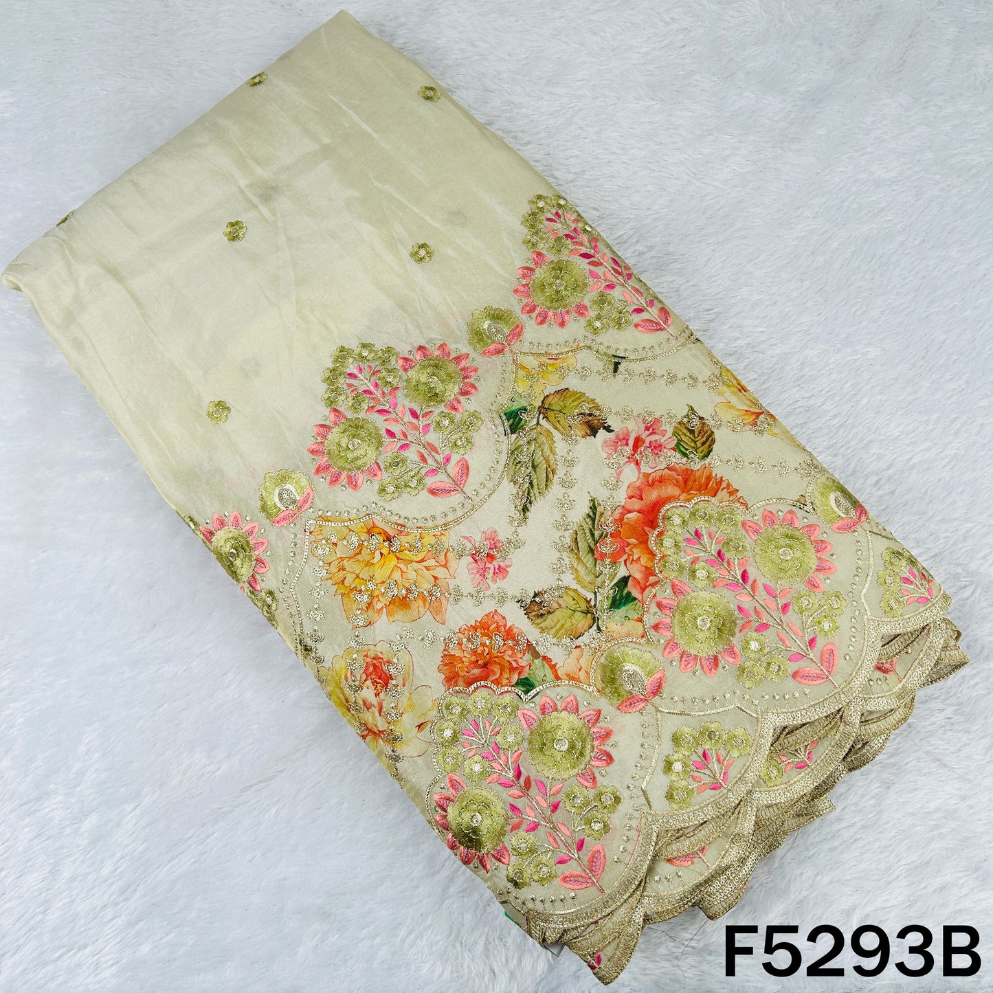 Digital Print Zari Sequins Embroidered Shimmer Tissue Fabric - F5293