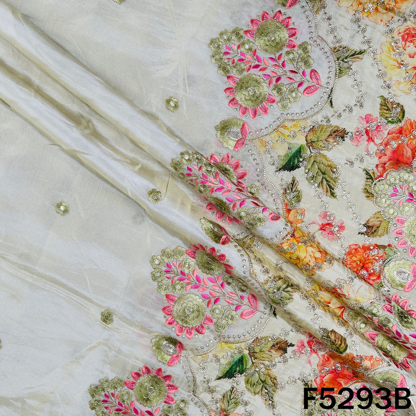 Digital Print Zari Sequins Embroidered Shimmer Tissue Fabric - F5293