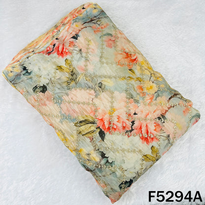 Digital Print Zari Sequins Embroidered Shimmer Tissue Fabric - F5294