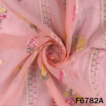 Thread Sequins Work Mul Chanderi Fabric - F6782