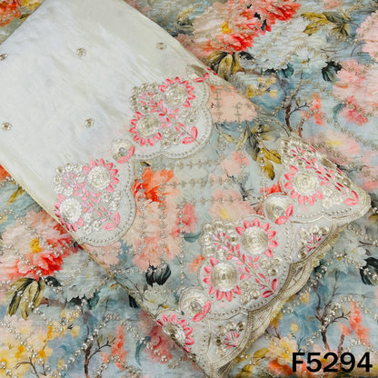 Digital Print Zari Sequins Embroidered Shimmer Tissue Fabric - F5294