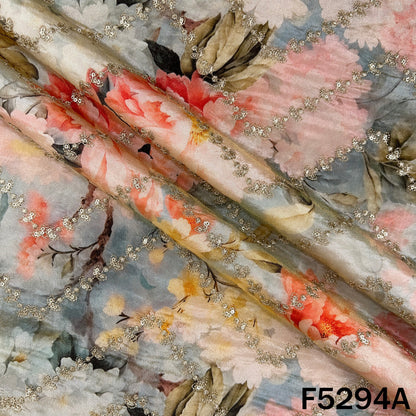 Digital Print Zari Sequins Embroidered Shimmer Tissue Fabric - F5294