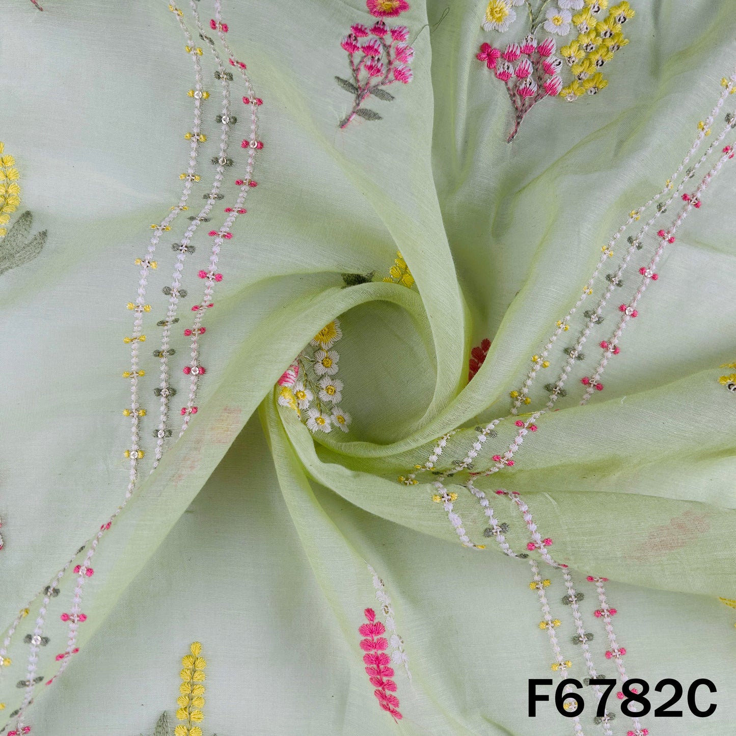 Thread Sequins Work Mul Chanderi Fabric - F6782