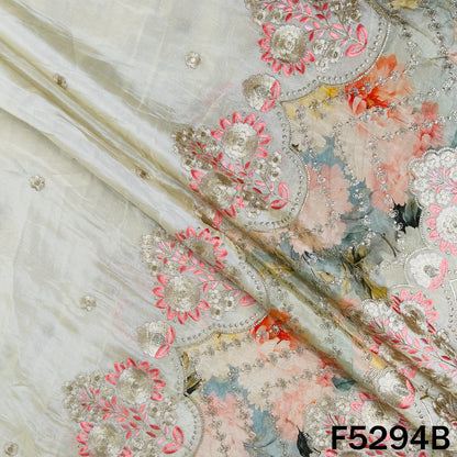 Digital Print Zari Sequins Embroidered Shimmer Tissue Fabric - F5294