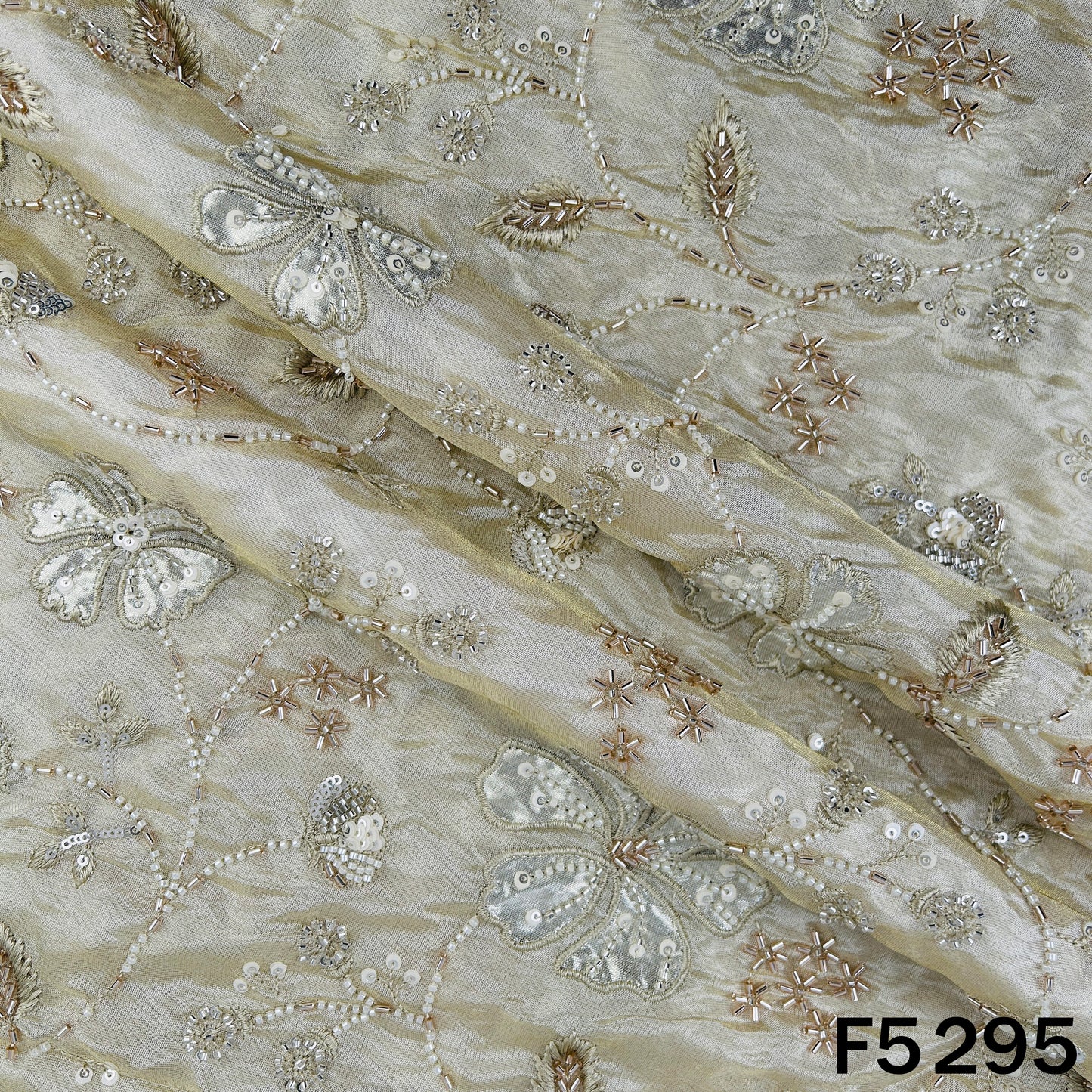 Cut Dana Thread Sequins Embroidered Shimmer Tissue Fabric - F5295